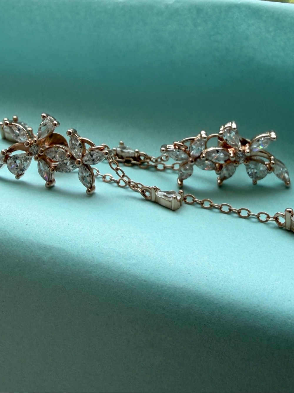 Delicate Floral Drop Earrings in Rose Gold with diamonds